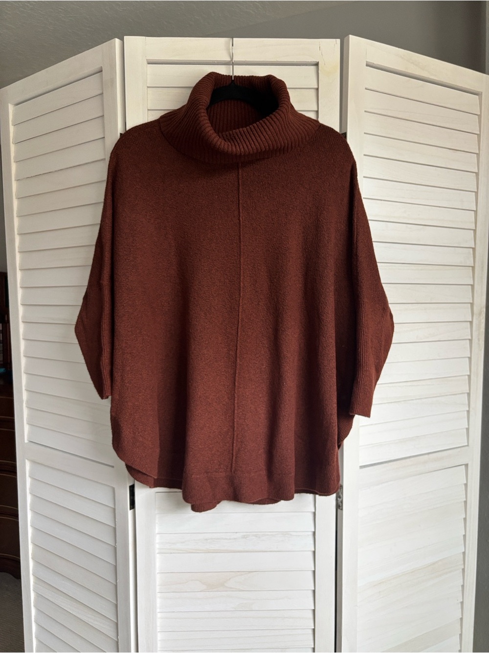 Womens Brown Turtleneck Poncho Sweater
